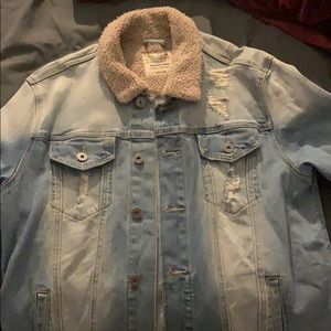 Denim smoke rise fur jacket